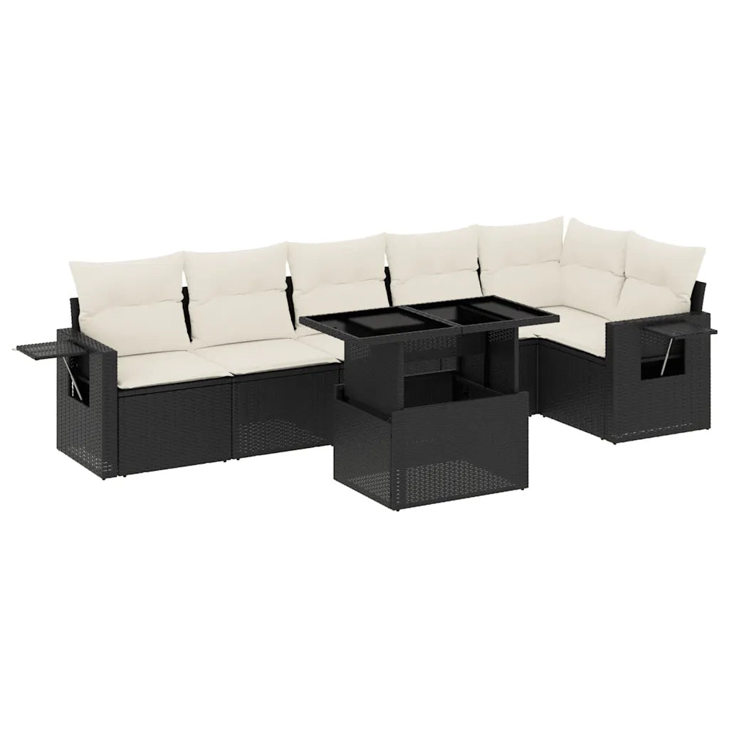 Set Divani da Giardino con Cuscini 7pz Nero Polyrattan