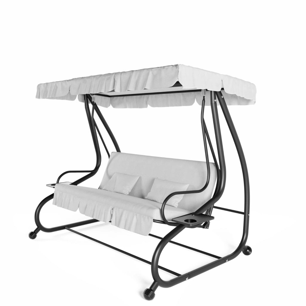 Dondolo 3 Posti Reclinabile Madeira Tettuccio Parasole Regolabile Cuscini Imbottiti Diventa Letto Struttura Robusta In Acciaio Verniciato Giardino Esterno Balcone Terrazzo 200 x 120 x 160 cm Grigio