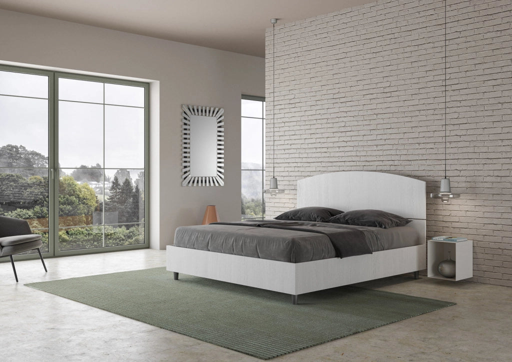 Letto Matrimoniale 160x200 cm con Rete e Contenitore Dora Bianco Frassino
