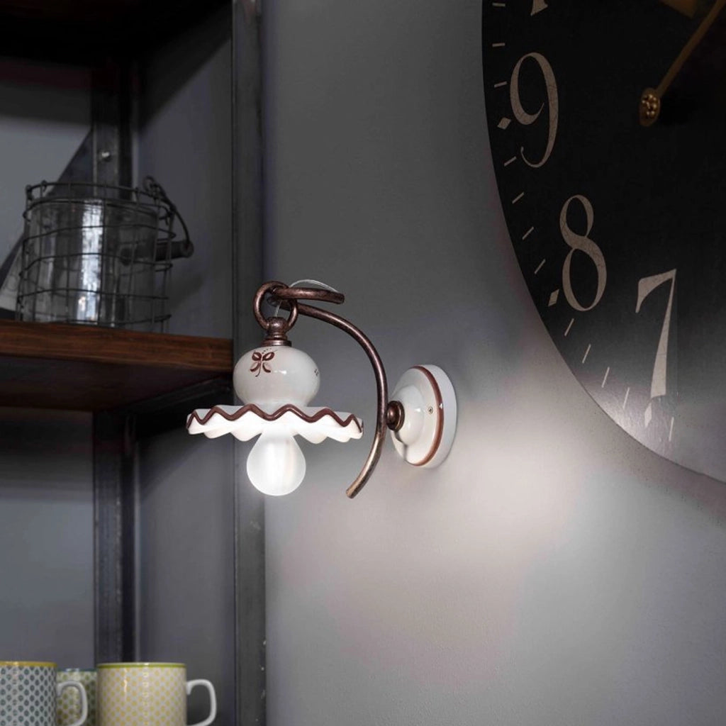 Applique Classica Roma Metallo E Ceramica Nero Sfumato Rame 1 Luce E14