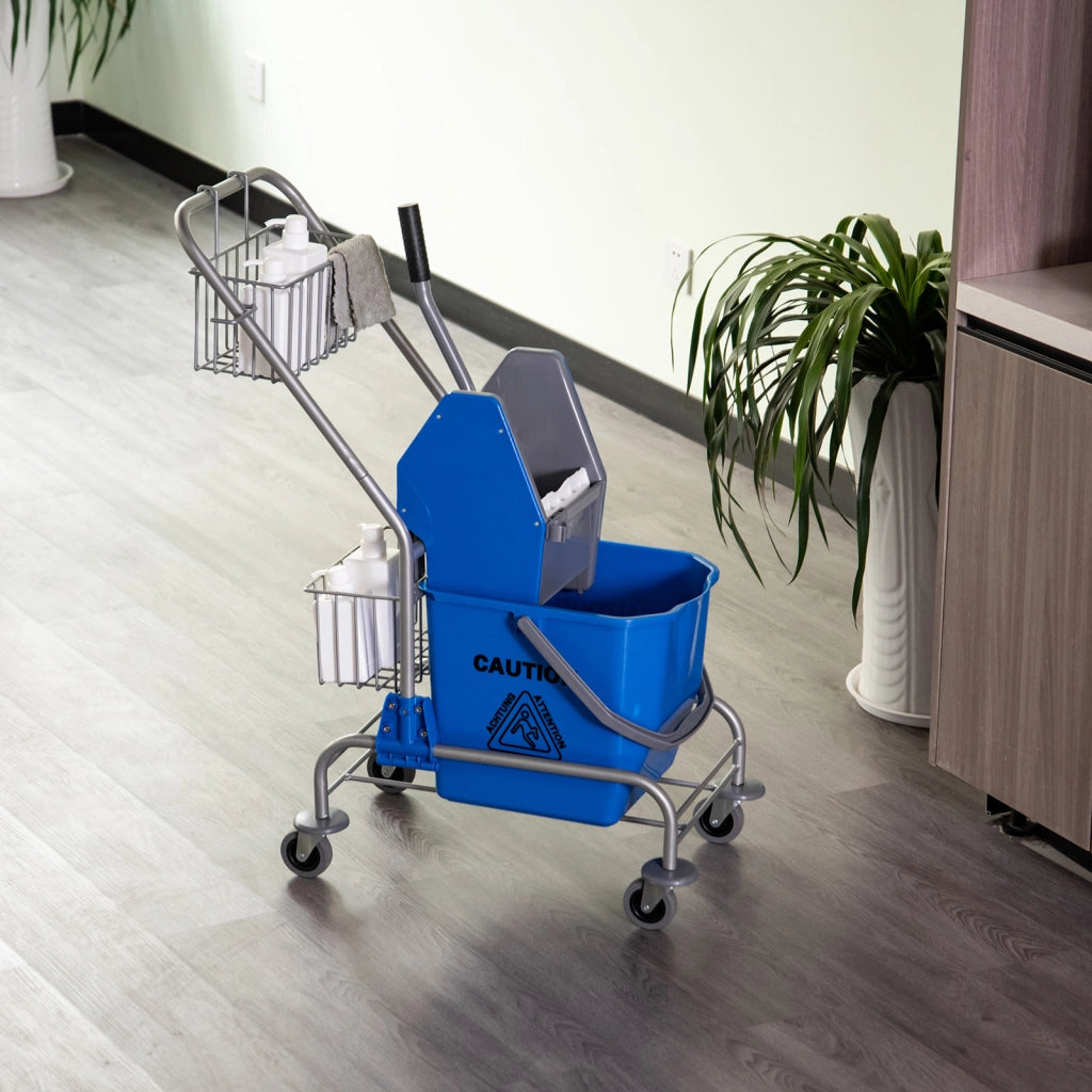 Secchio per lavaggio ¨C zephmum ¨C Blu, Plastica, con ruote e manico in metallo