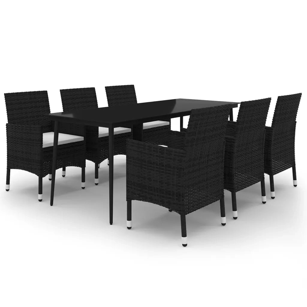 Set da Pranzo per Giardino 7 pz con Cuscini Polyrattan e Vetro 3099731