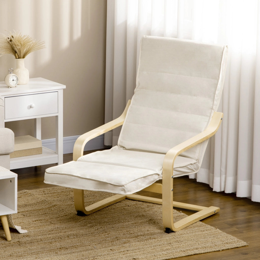 Poltrona Relax con Poggiapiedi Regolabile ¨C Minimal ¨C Tessuto Crema 66,5x94x100cm