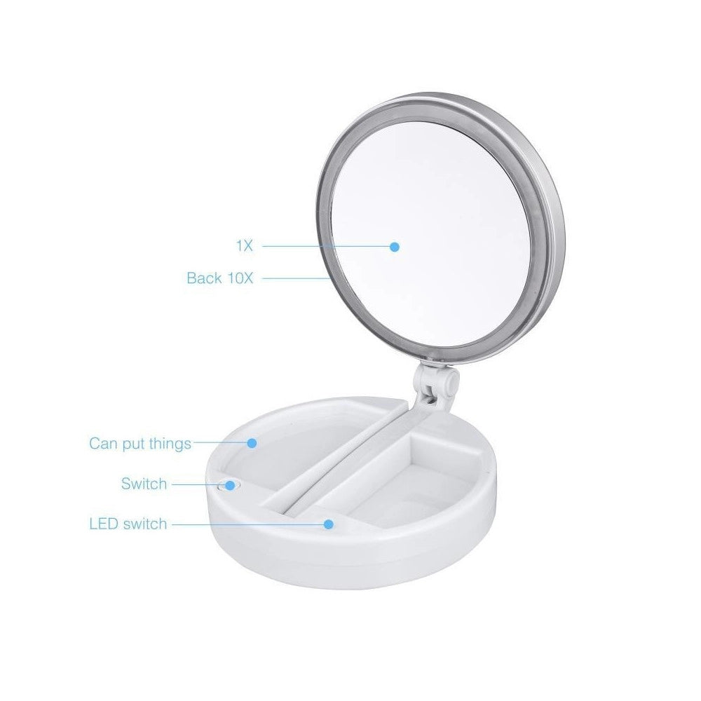 Trade Shop - Specchio Da Tavolo Zoom 3x Con Supporto + Rotazione 360 Gradi Donne Bellezza -