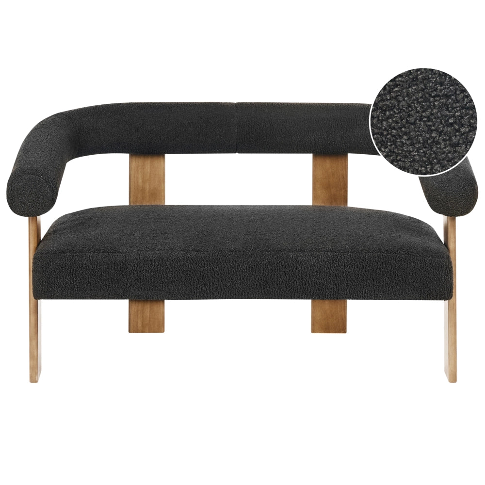 Divano a 2 posti Boucle nero e Marrone Scuro stile retrò gambe in legno