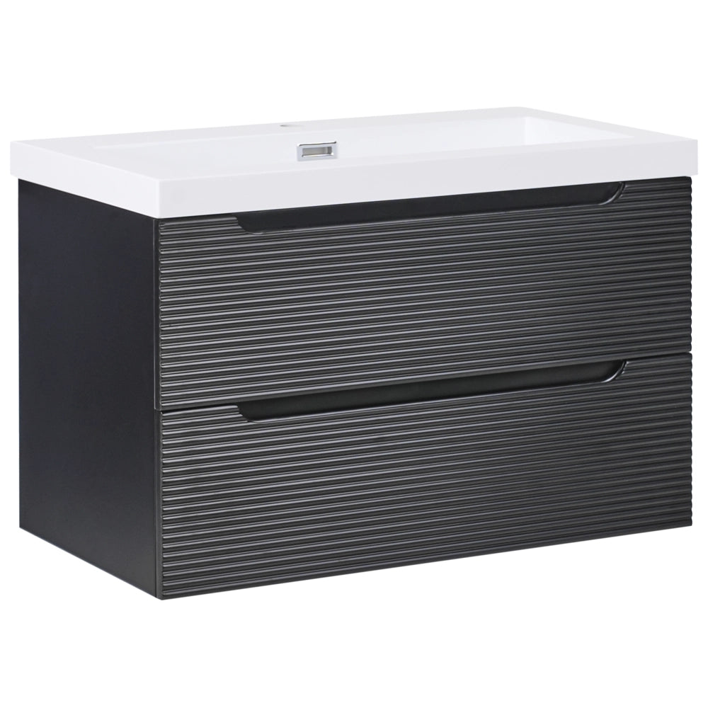Mobile da bagno sospeso con lavabo in legno MDF e contenitore 80 cm Nero design moderno