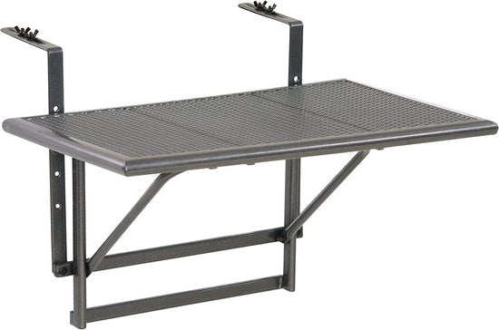 Tavolo da balcone in antracite-grigio - tavolo da balcone da appendere con cavo di alluminio e rivestimento in plastica - tavolo pieghevole per balcone piccolo - tavolo da appendere pieghevole e resistente all'usura - tavolo da esterno 60 x 40 x 56 cm