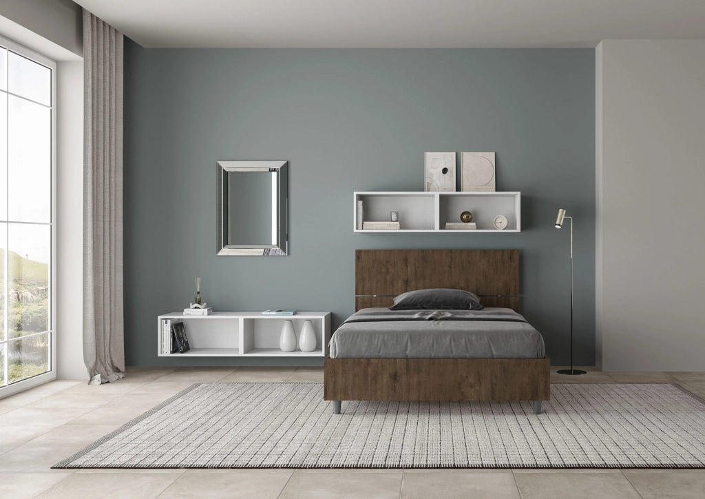 BS COM Letto una piazza e mezza con rete 120x200 testata inclinata noce