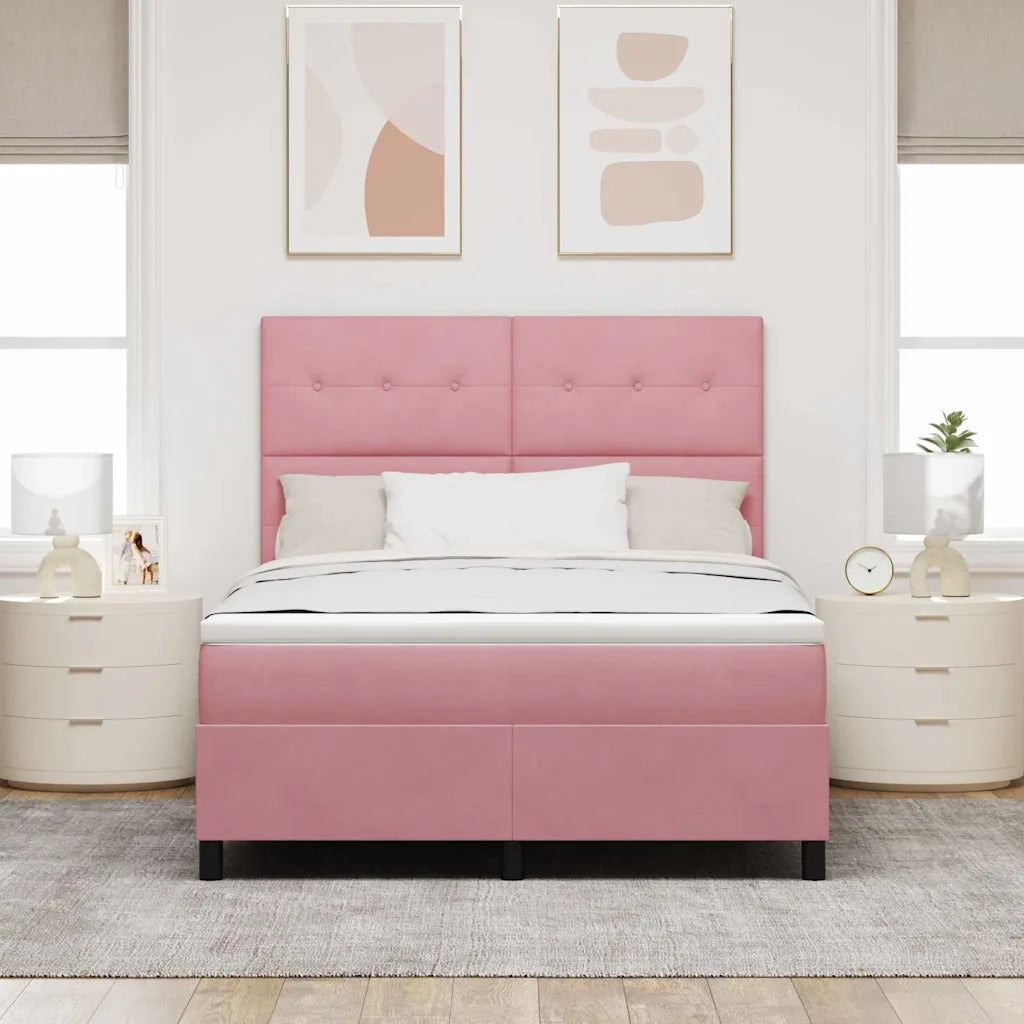 Letto a Sorgente LED con materasso Rosa 140 x 190 cm Tessuto