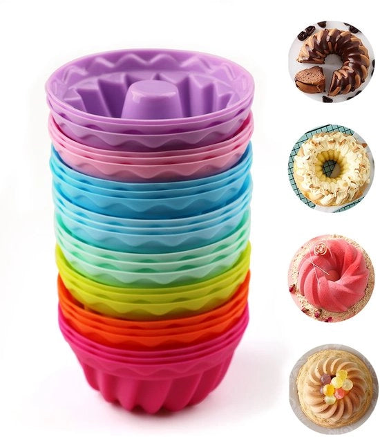 Mini forme muffin in silicone, riutilizzabili, Ø 6,5 cm, set da 24 pezzi, per decorare torte e cupcake.