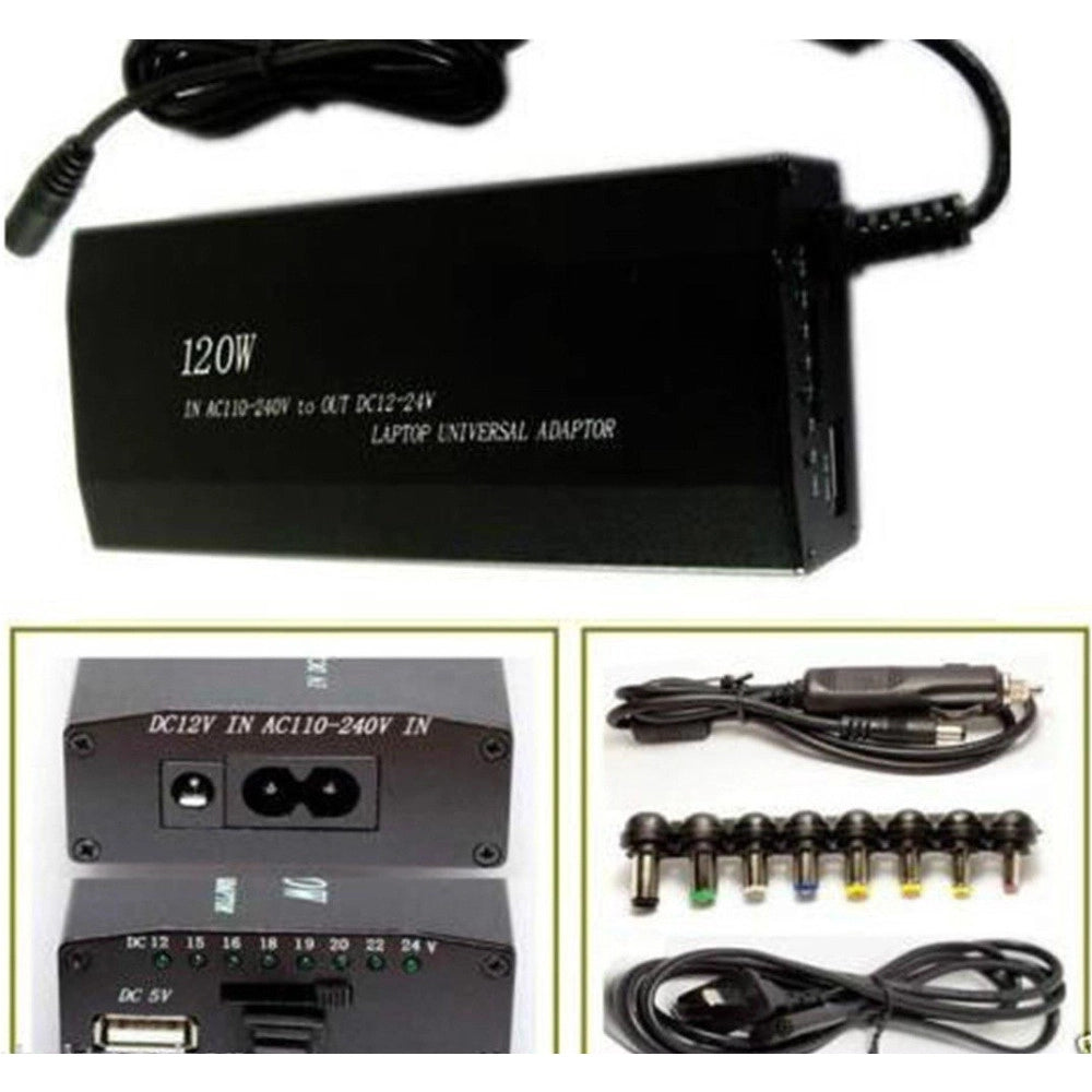 Trade Shop - Alimentatore Universale 120w Notebook Pc Casa Auto Usb Universale 9 Adattatori -