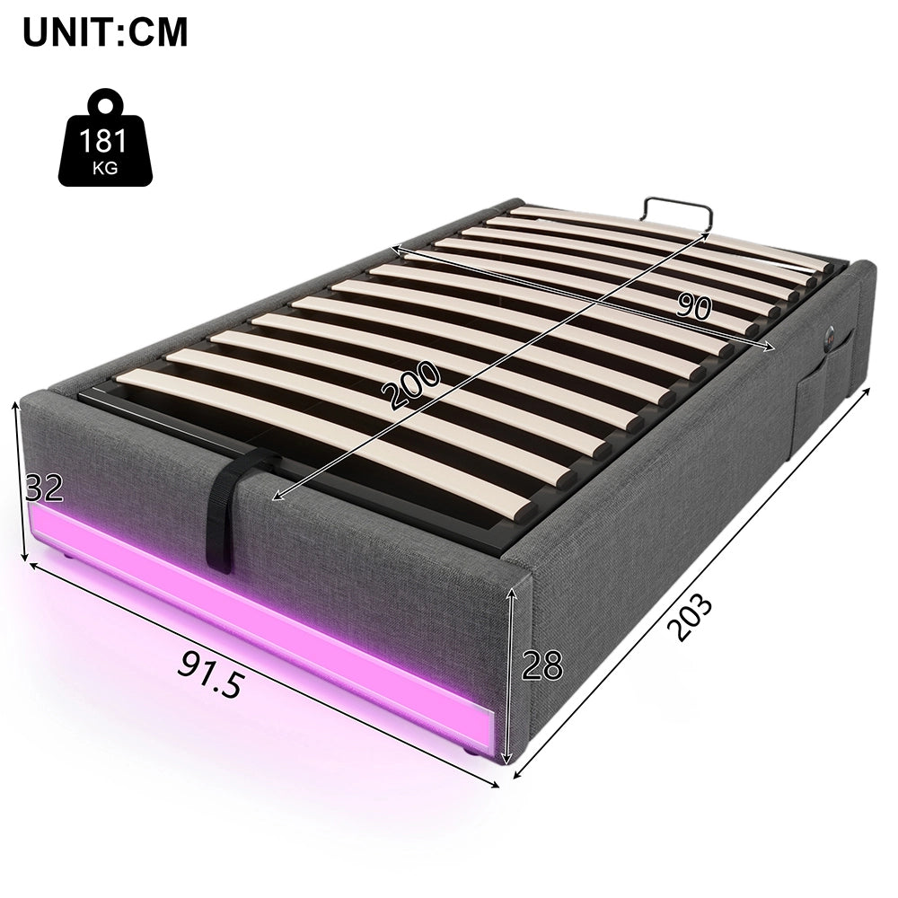 Letto contenitore - Xylo - 90x200 cm LED grigio