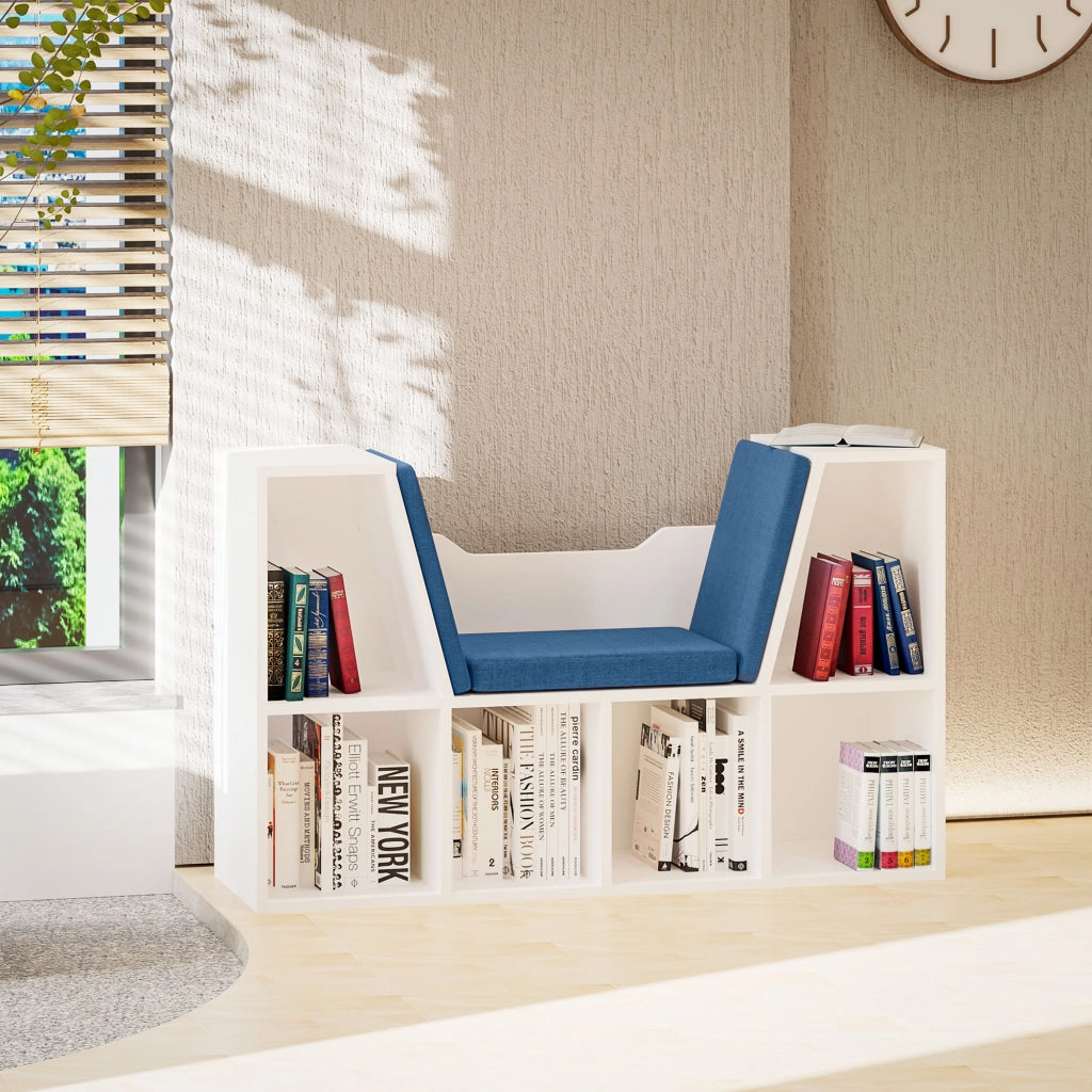 Libreria con Cuscino 6 Cubi ¨C Minimal ¨C 102x30x61 Bianco e Blu