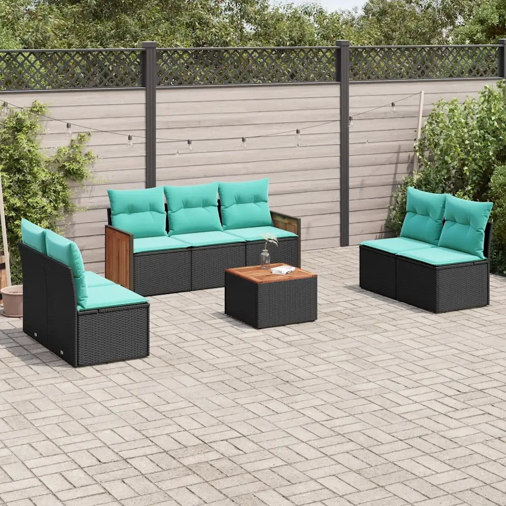 Set Divani da Giardino 8 pz con Cuscini Nero in Polyrattan 3227562