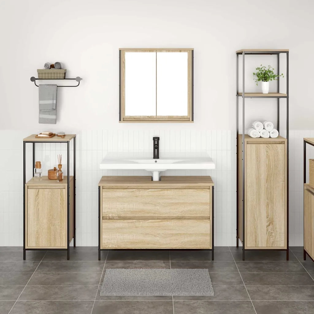 Set di mobili per il bagno con cassetto 3 pcs Rovere Sonoma 3328360