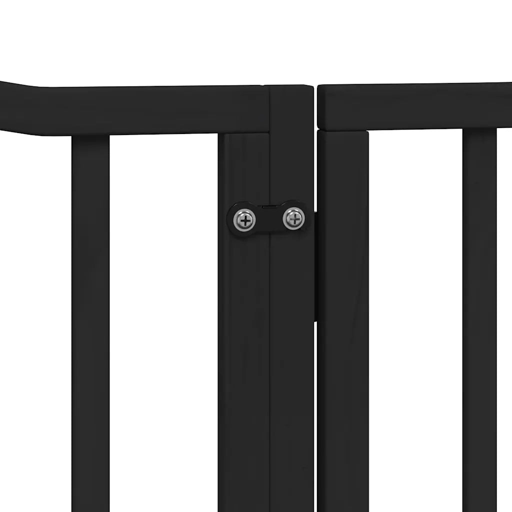 Cancelletto per cani con porta pieghevole 4 pannelli nero 320 cm in legno di pioppo 352225