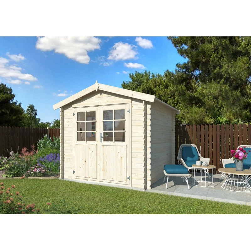 Casetta da giardino in legno 250x250 cm, pareti 28 mm con porta doppia e tetto impermeabilizzato, deposito attrezzi 5,1 m² - Esterni da Vivere