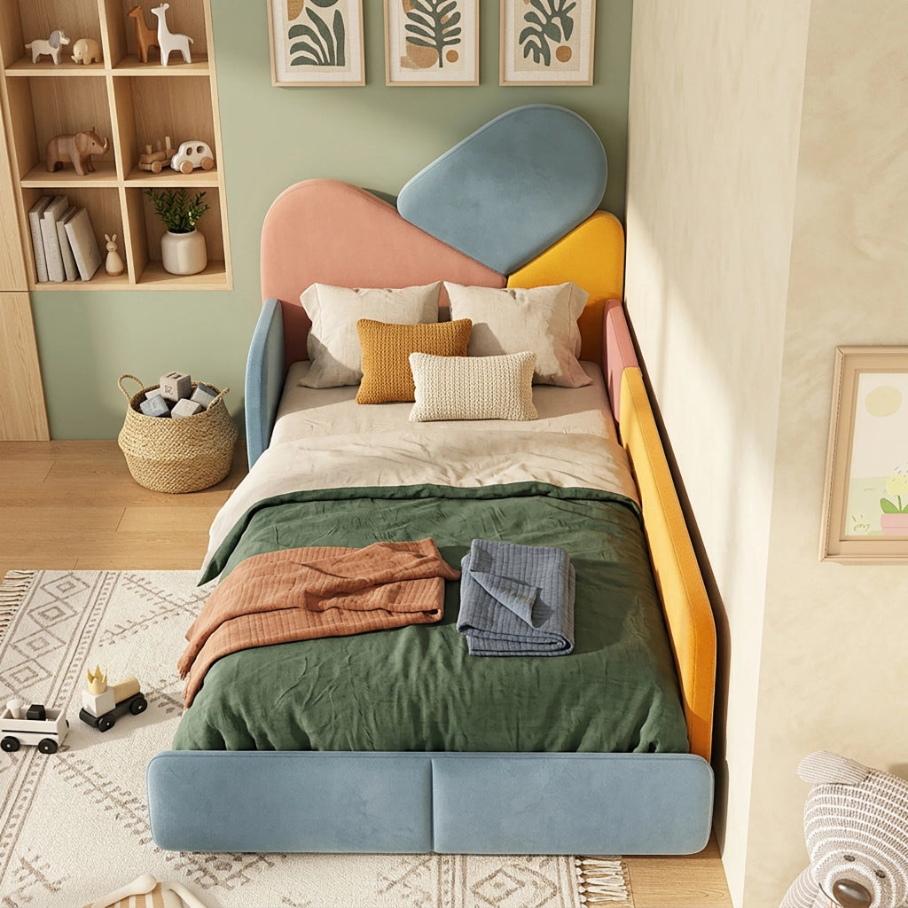LETTO imbottito per bambini 90x200 cm velluto multicolore