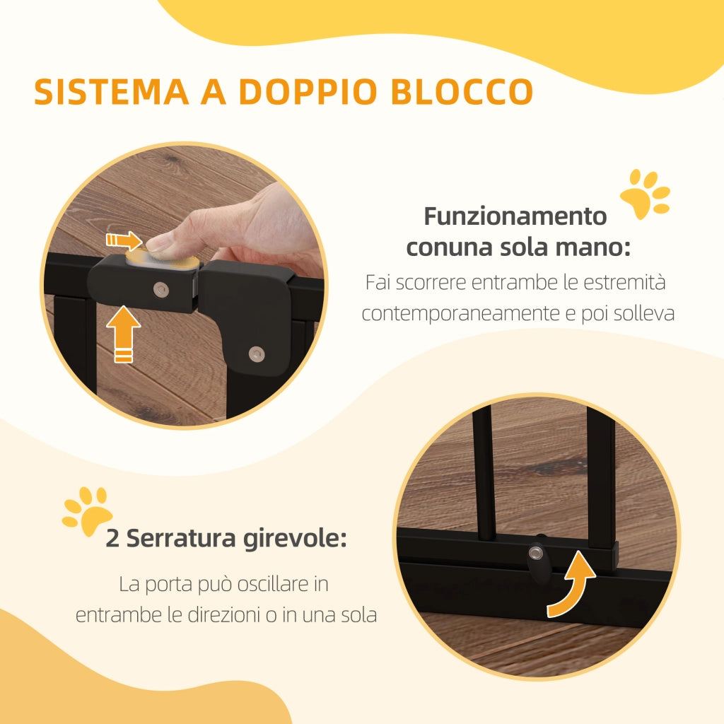 Cancelletto di Sicurezza per Cani Estensibile 75-95x76A cm in Acciaio e ABS Nero