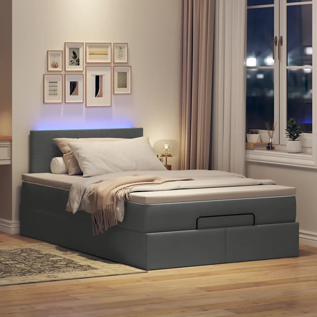 Pouf Letto con Materasso e LED Grigio Scuro 120x200 cm Tessuto