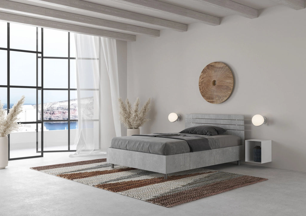 BS COM Letto una piazza e mezza contenitore 120x190 testata dritta con doghe cemento