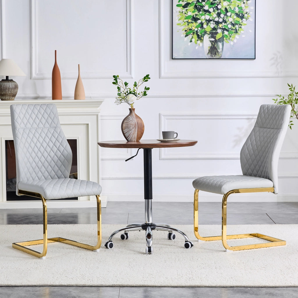 Sedia da Pranzo Set da 2 con Schienale Alto Ergonomico e Piedini Antiscivolo in Metallo e PU Grigio Chiaro Oro