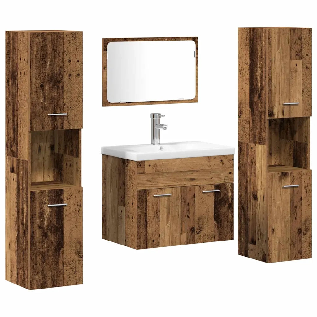 Set di mobili per il Bagno | Armadio da bagno con porta 4 pz Legno vecchio