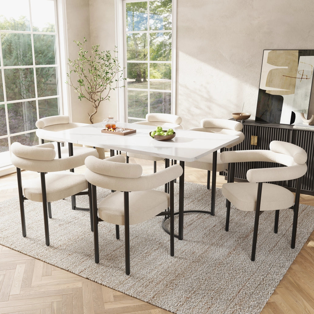 Set di 6 sedie da pranzo con schienale ergonomico e seduta ampia in tessuto beige