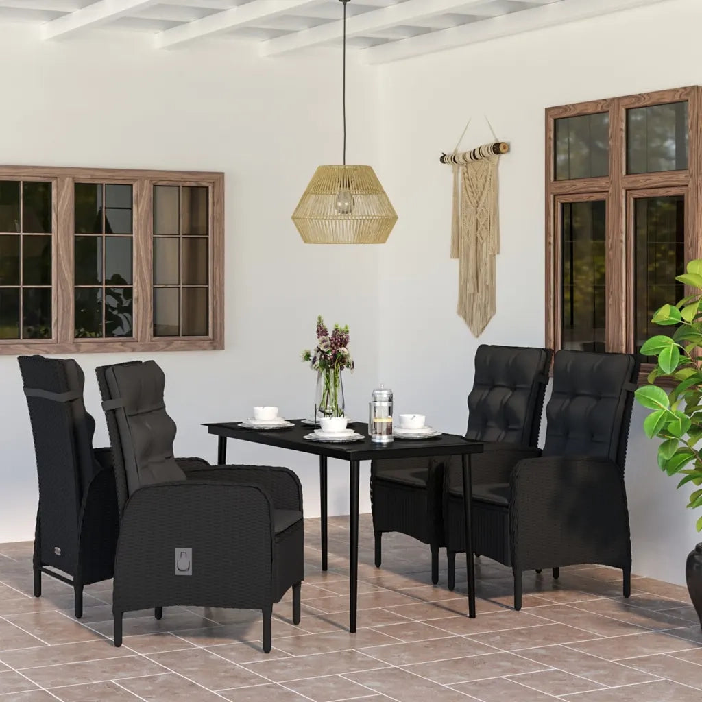 Set da Pranzo da Giardino 5 pz con Cuscini Nero 3099367
