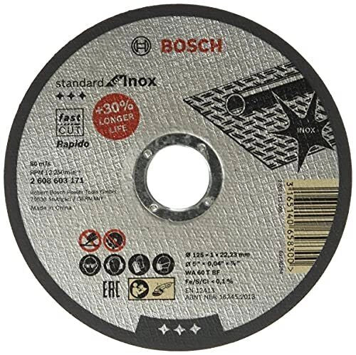 Bosch 2608603255 Standard for Inox Disco da Taglio Rapido 125mm 1mm 22.23mm 10 pezzi colore Nero