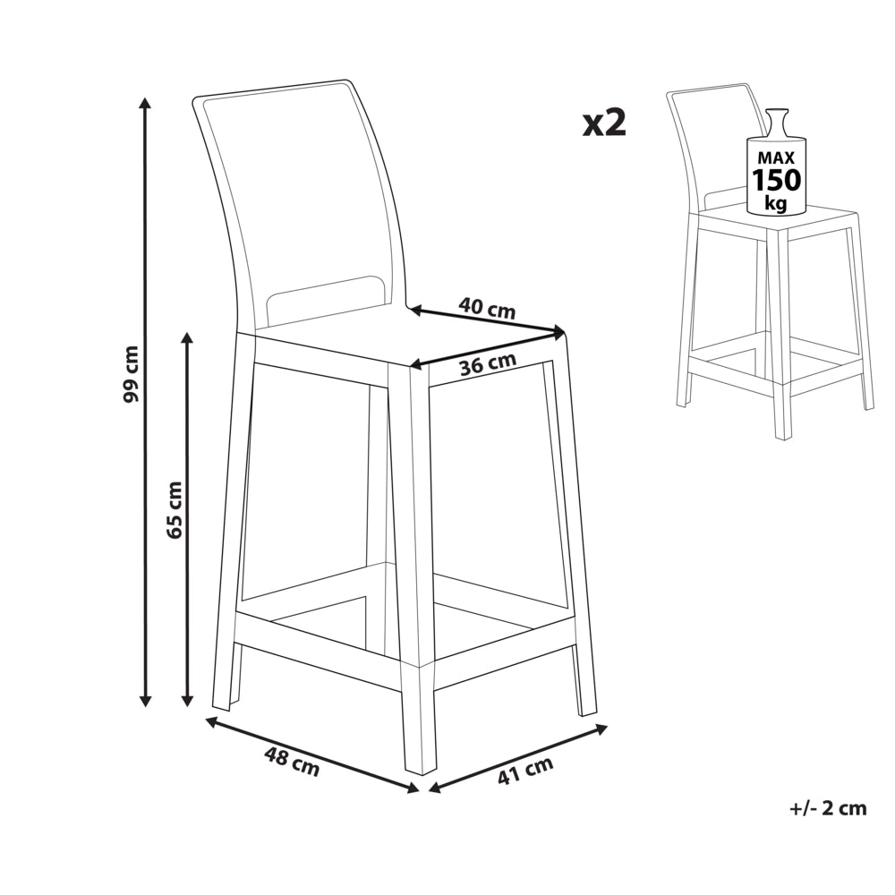 Set di 2 sgabelli da bar plastica trasparente sedie da bar sedia alta cucina moderno