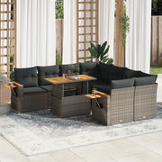 Set Divano da Giardino 9pz con Cuscini Grigio Polyrattan Acacia 3327581