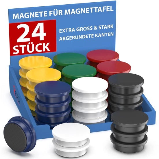 Set di Magnetici per Tavole Magnetiche - 24 forti magneti per lavagne, tabelloni, magneti per frigorifero e magneti per tavoli con forte aderenza, magneti rotondi - colorati