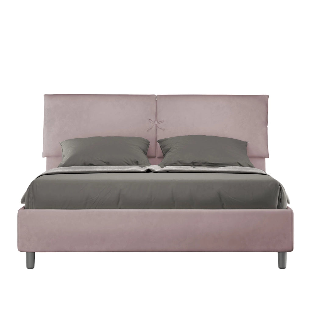 BS COM Letto matrimoniale senza rete imbottito 160x210 microfibra glicine