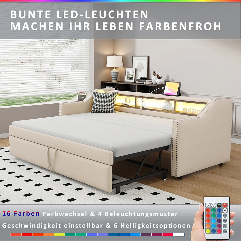 Divano letto - Xylo - 90/180x190 cm LED USB beige