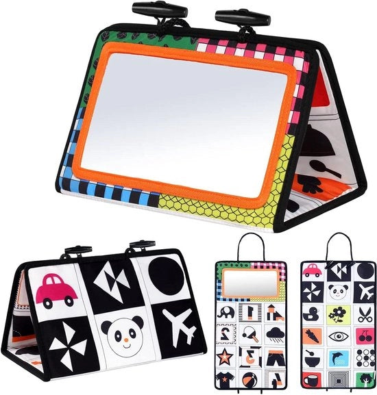 Specchio per Tummy Time Nero e Bianco Giochi Sensoriali - Pieghevole e Sicuro con Pattern di Alto Contrast
