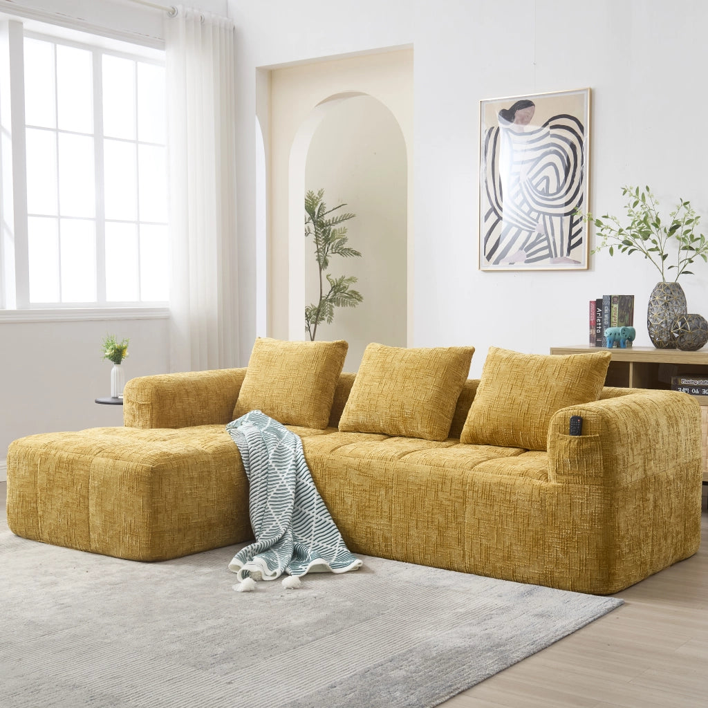 Divano sezionale moderno - Zephmum- 3 posti, chenille, giallo