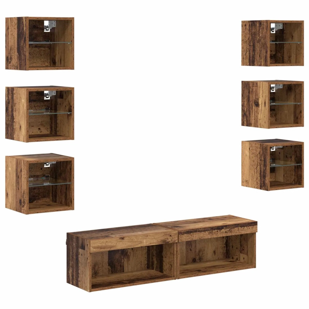 Mobile TV con luci a strisce a LED 8 pz-Credenza TV-Console TV Legno vecchio Vetro