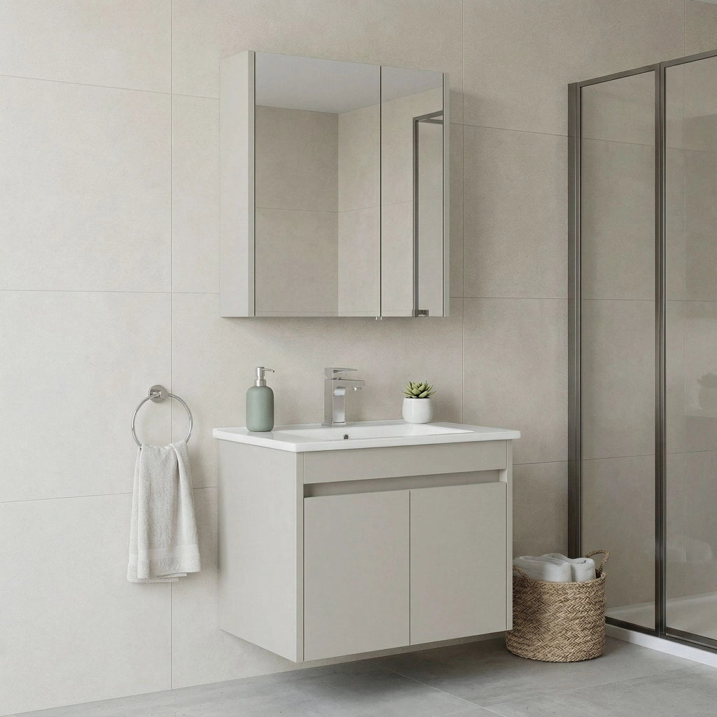 Set mobile lavabo con specchio (2 pezzi) "Arno 65" - 65 x 45 x 52 cm - Cashmere