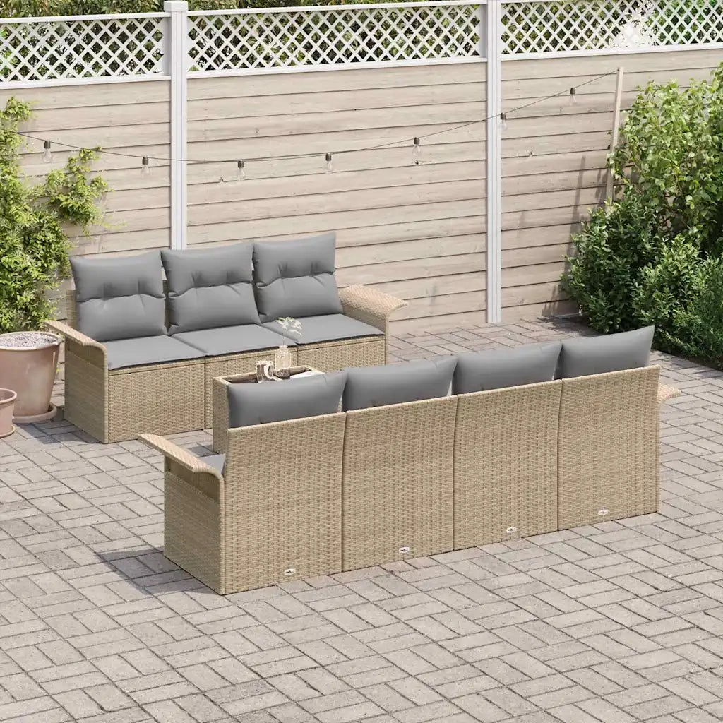 Set Divano da Giardino con cuscino 8 pcs Beige polyrattan