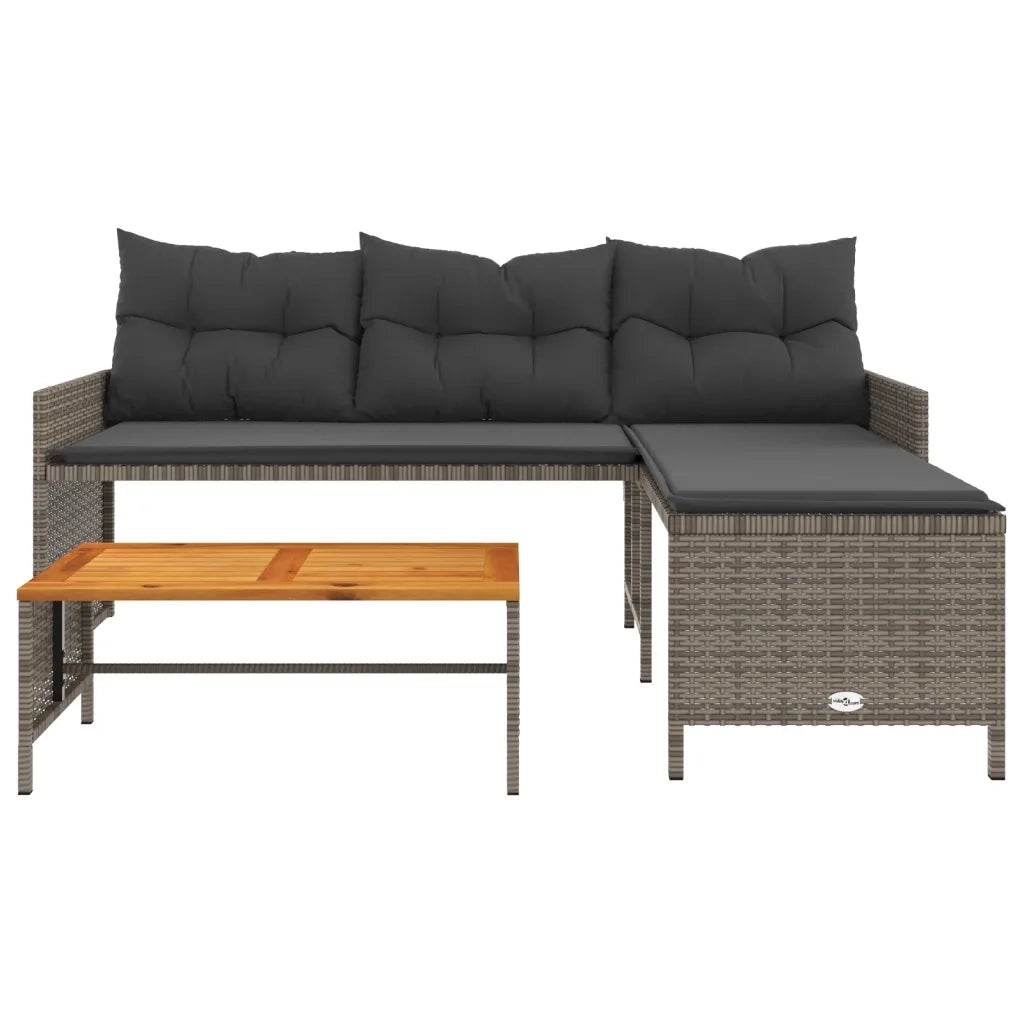 Divano da Giardino con Tavolo e Cuscini a L Grigio Polyrattan 365582