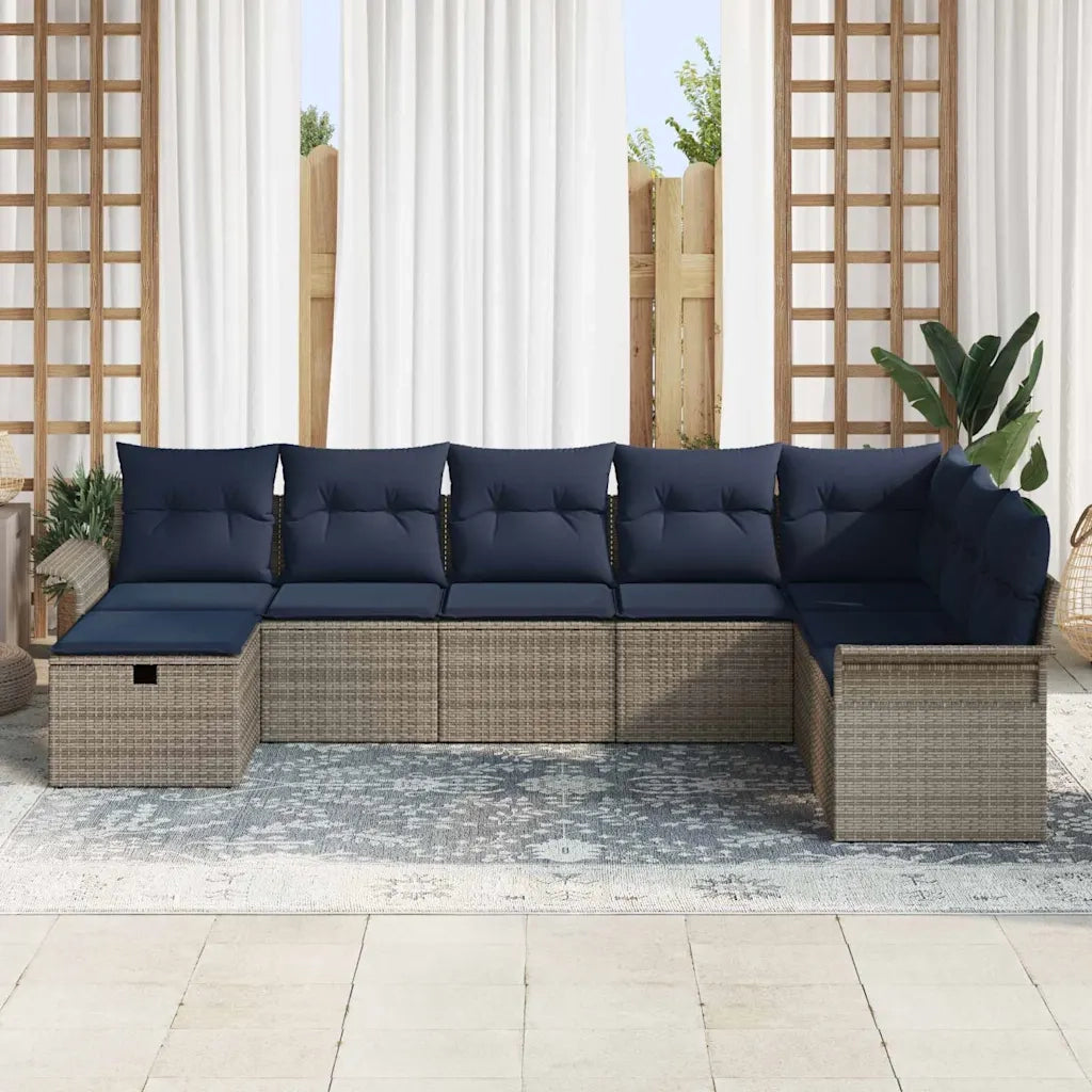 Set Divano da Giardino 8 pcs Grigio e Blu Navy polyrattan 3358934