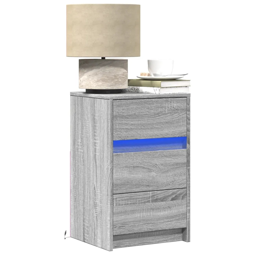 Comodino con Luci LED Grigio Sonoma in Legno Multistrato 852017