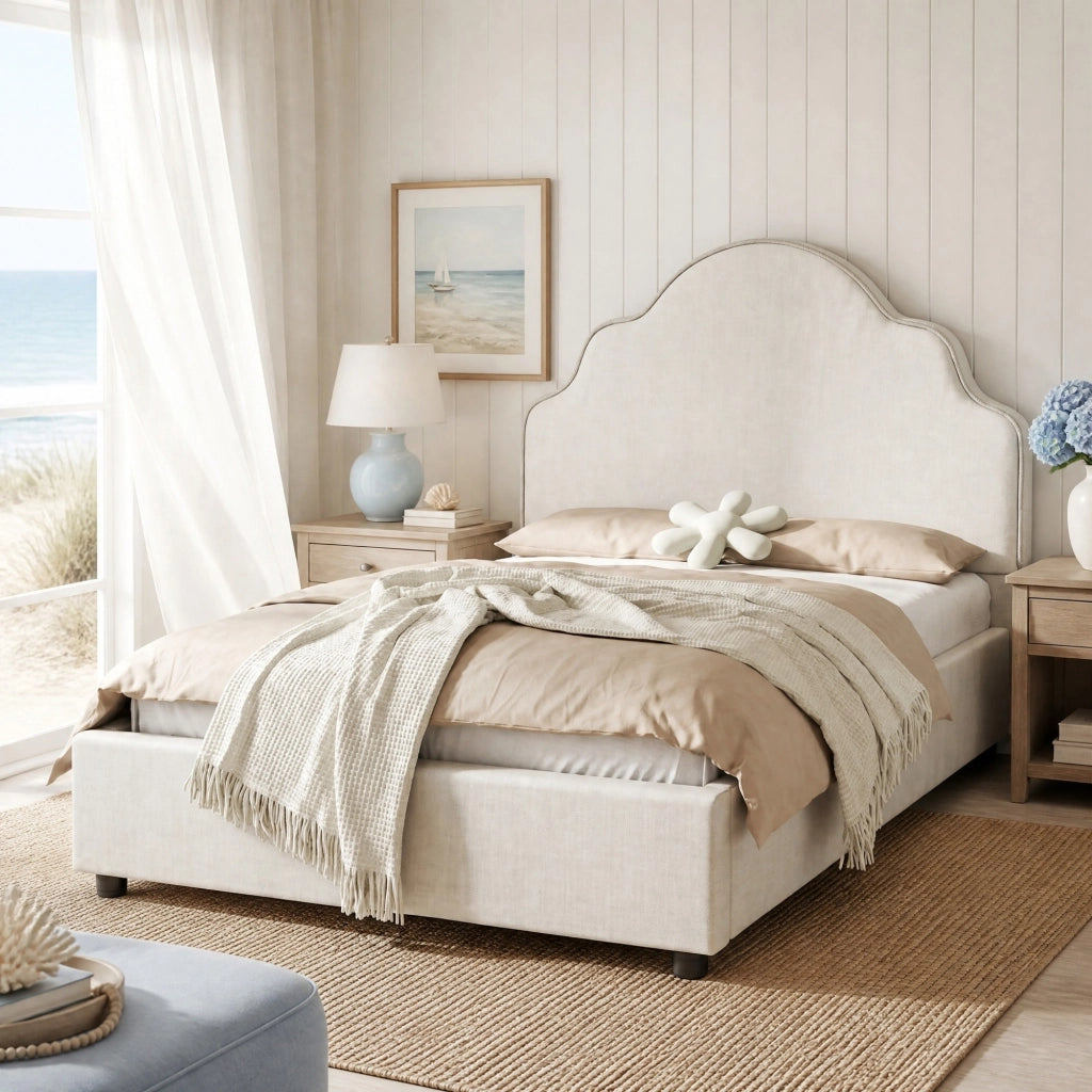 LETTO imbottito per bambini 90x200 cm beige in lino con rete inclusa
