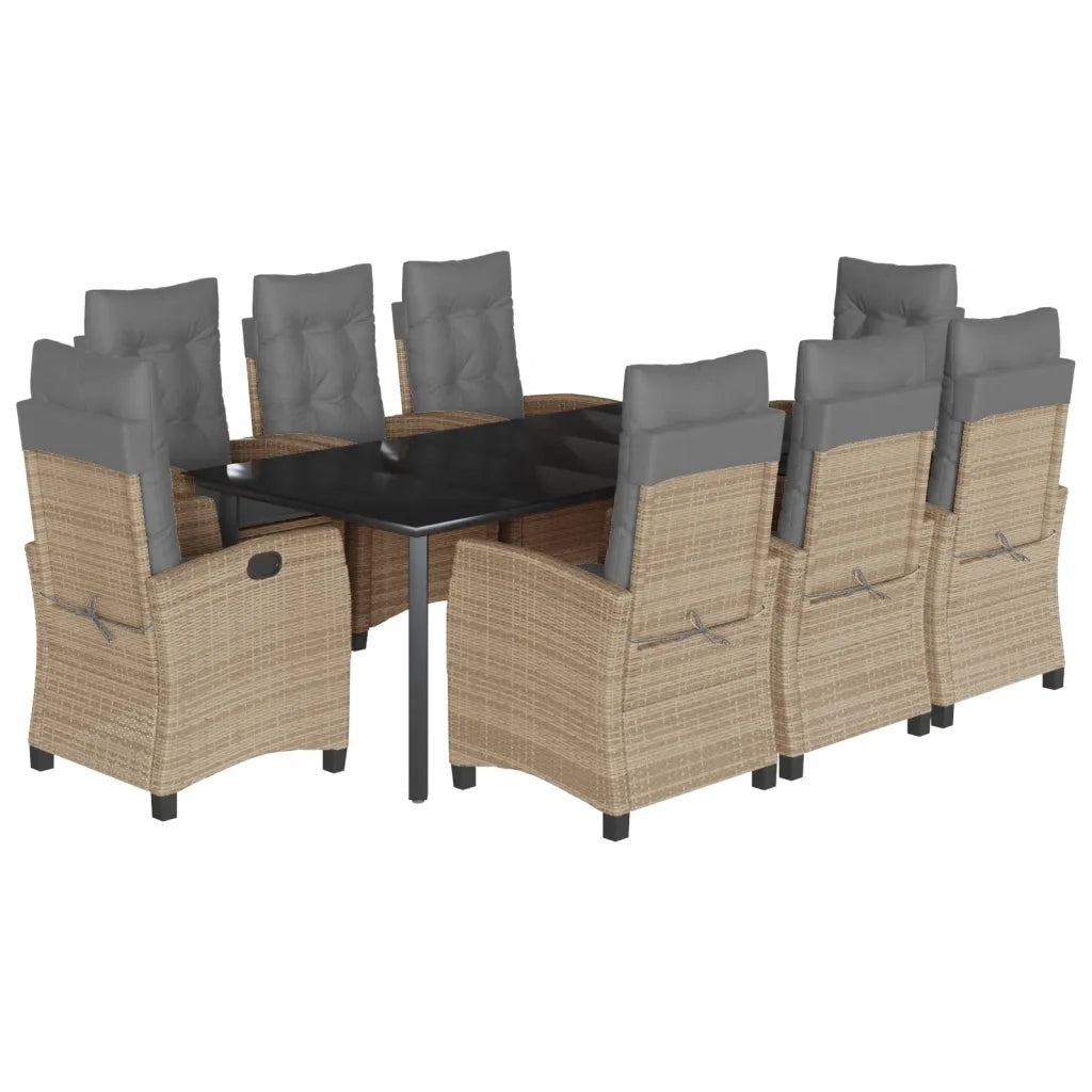 Set Pranzo da Giardino 9 pz con Cuscini Beige Misto Polyrattan 3212840