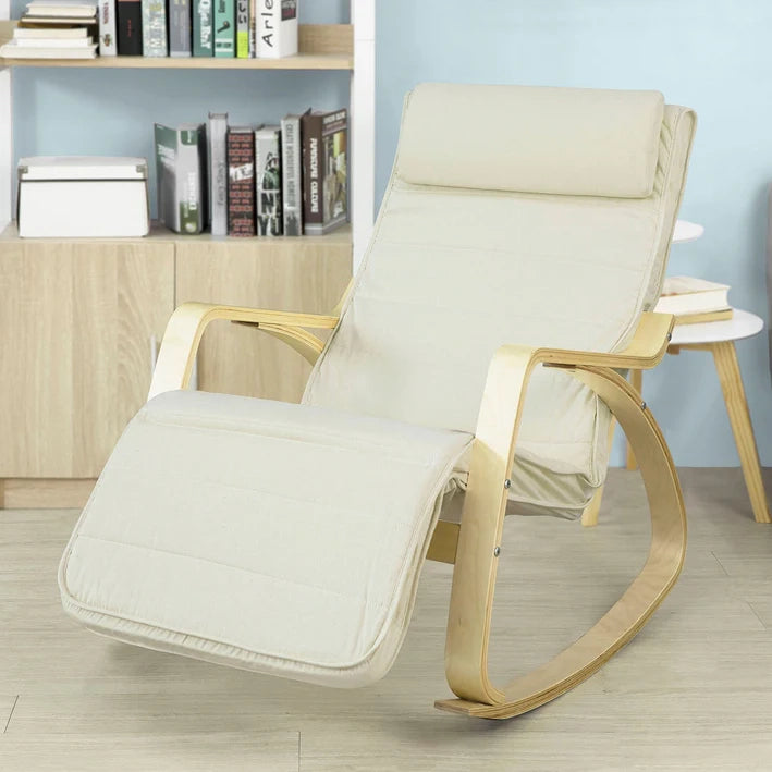 Sedia A Dondolo Poltrona Relax Poltroncina Poggia Gambe Regolabile Bianco FST16-W