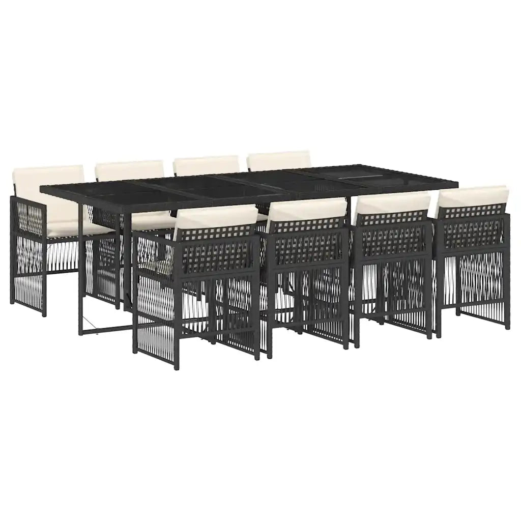 Set da Pranzo da Giardino 9 pz con Cuscini Nero in Polyrattan 3210918