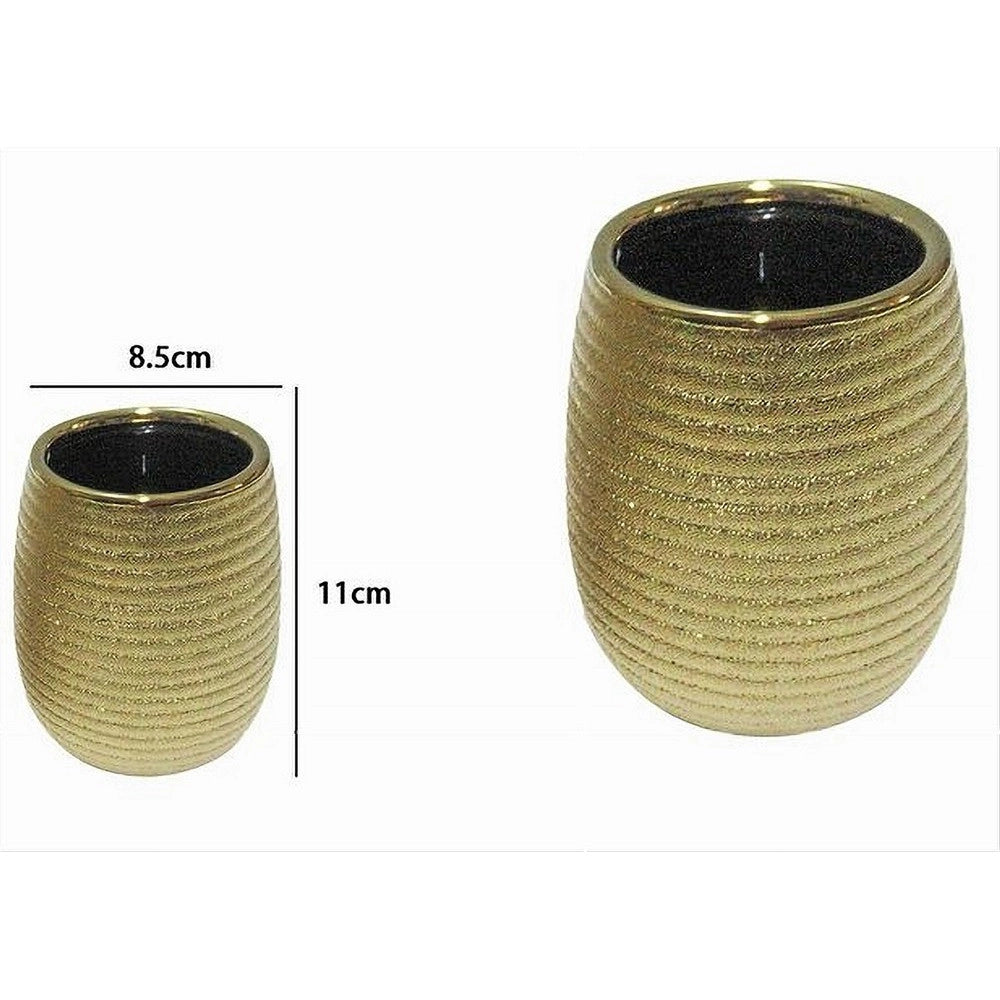 Trade Shop - Bicchiere Porta Spazzolini Accessorio Dorato Rigato Moderno Arredo Bagno 59935 -