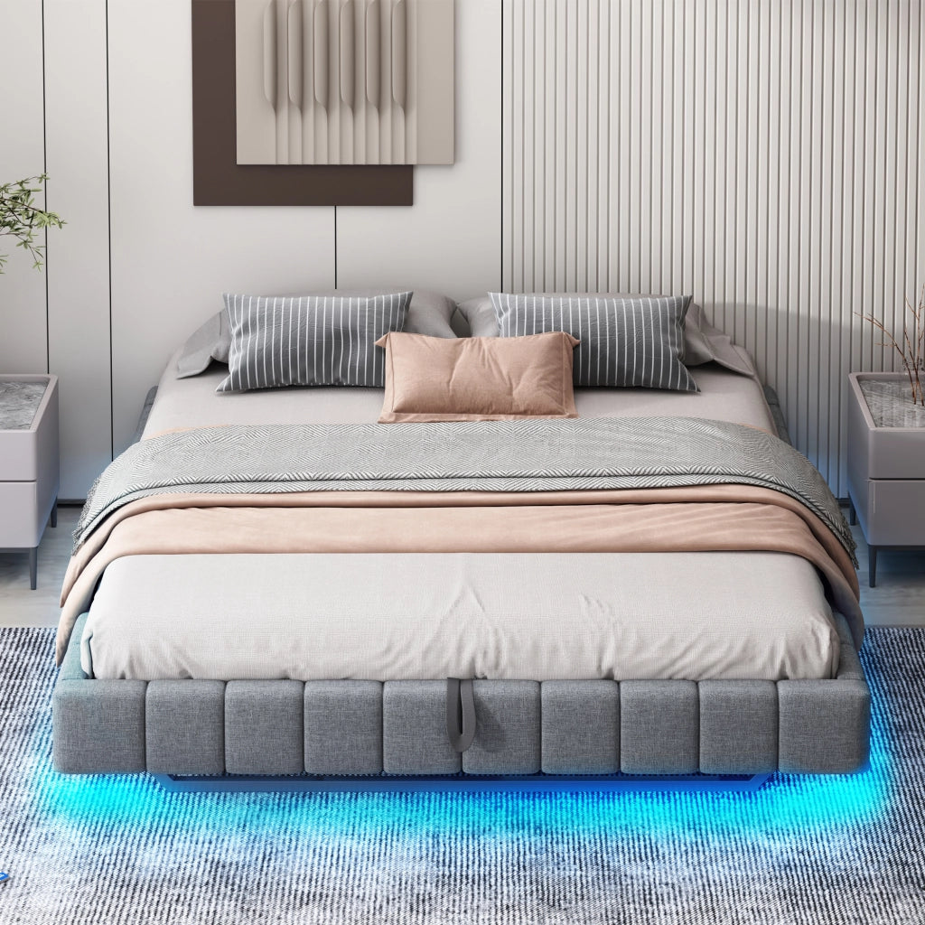 letto imbottito lino grigio 180 x 200 cm