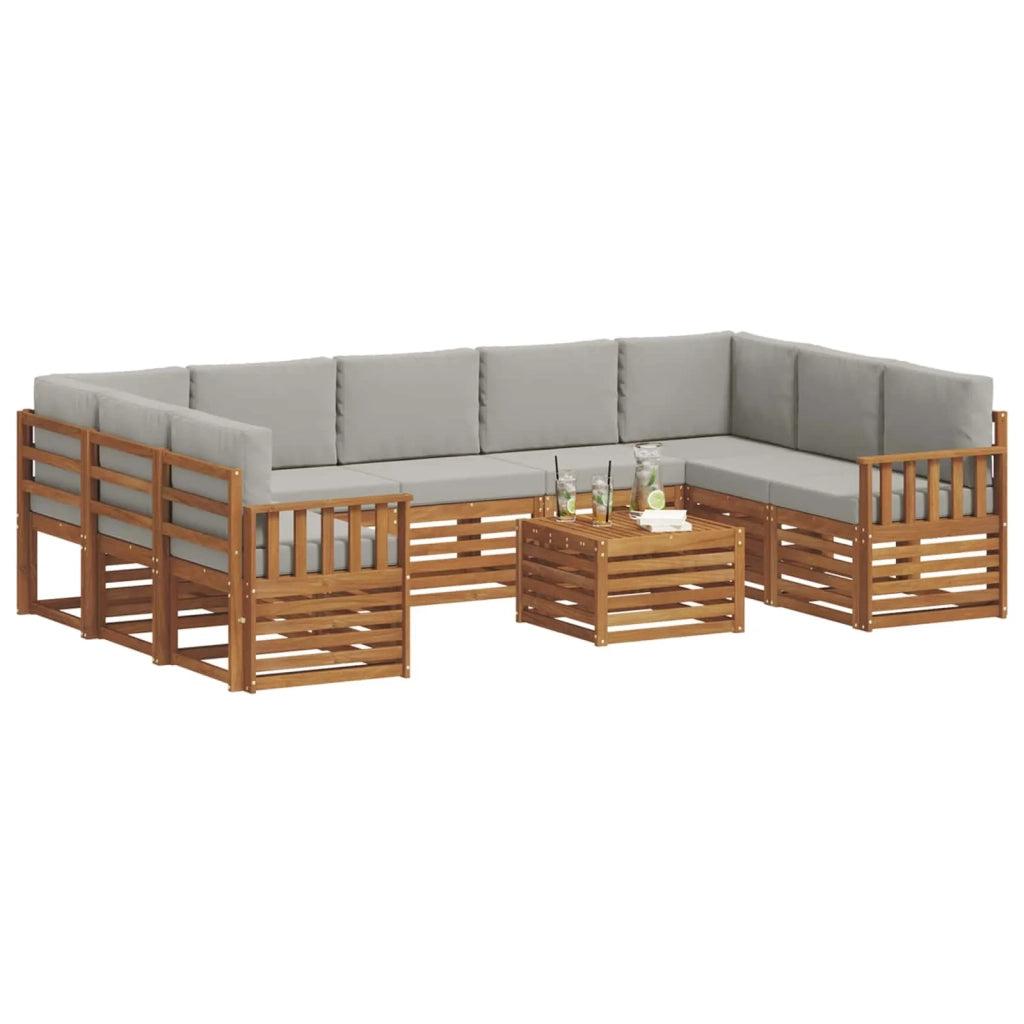 Set divani con cuscino 10 pcs Grigio Naturale e Chiaro 3375511